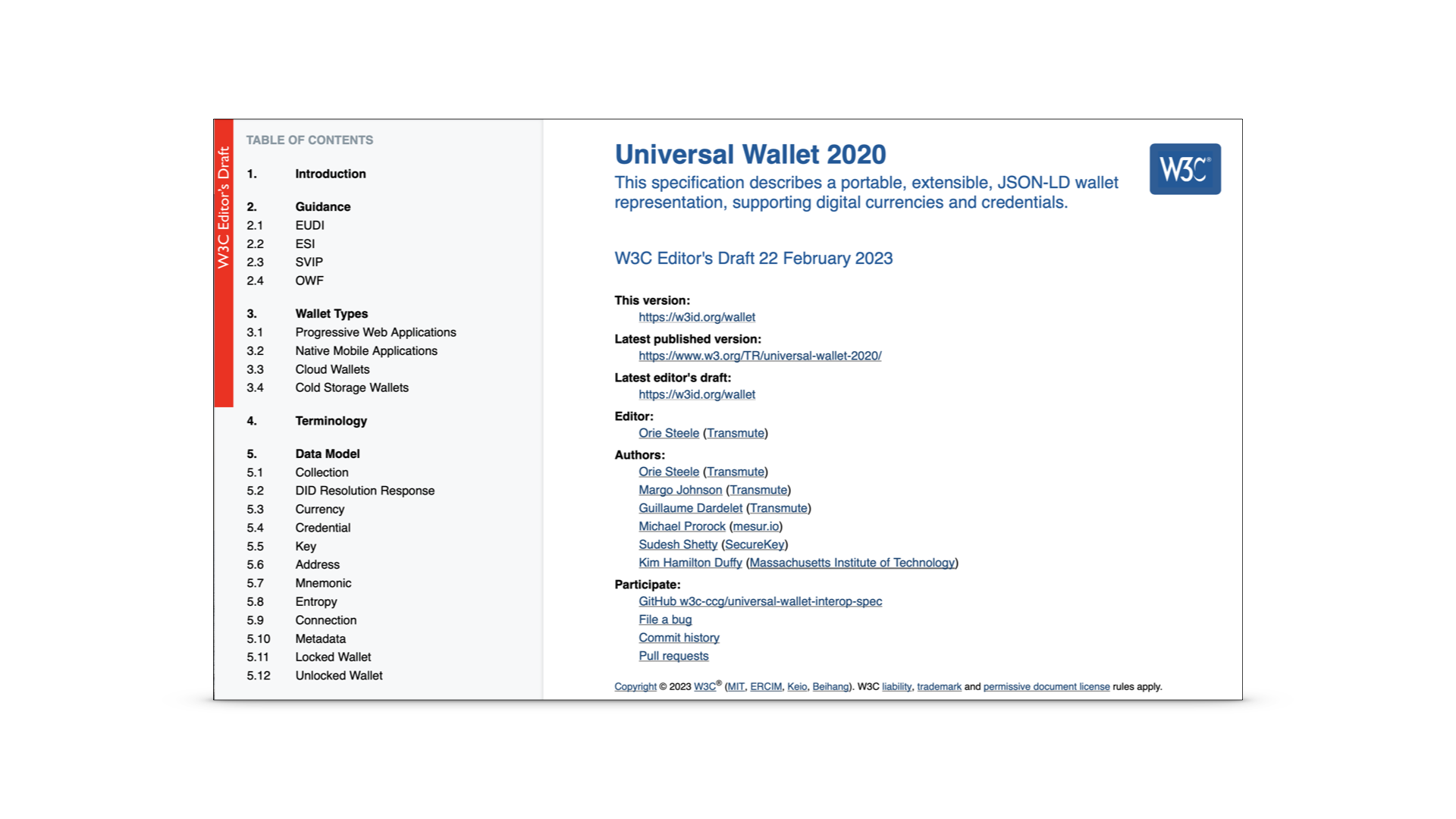 A screengrab of the W3C digital wallets website